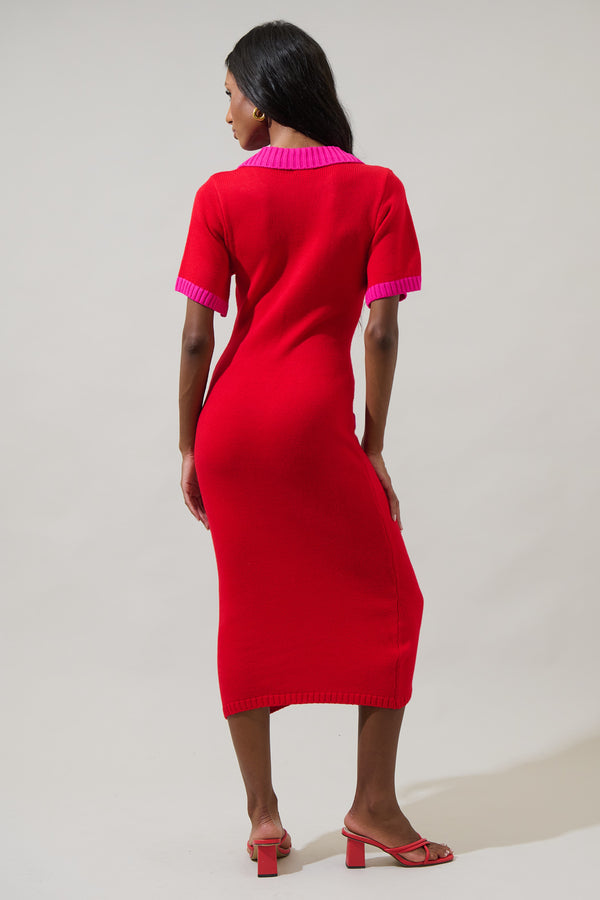 Sugarlips Rison Collared Midi Sweater Dress