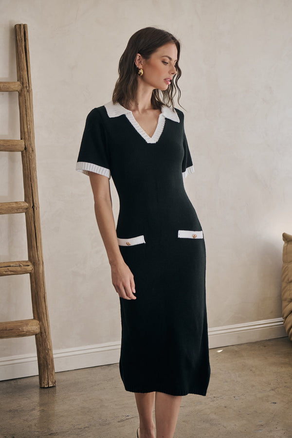 sugarlips Rison Collared Midi Sweater Dress