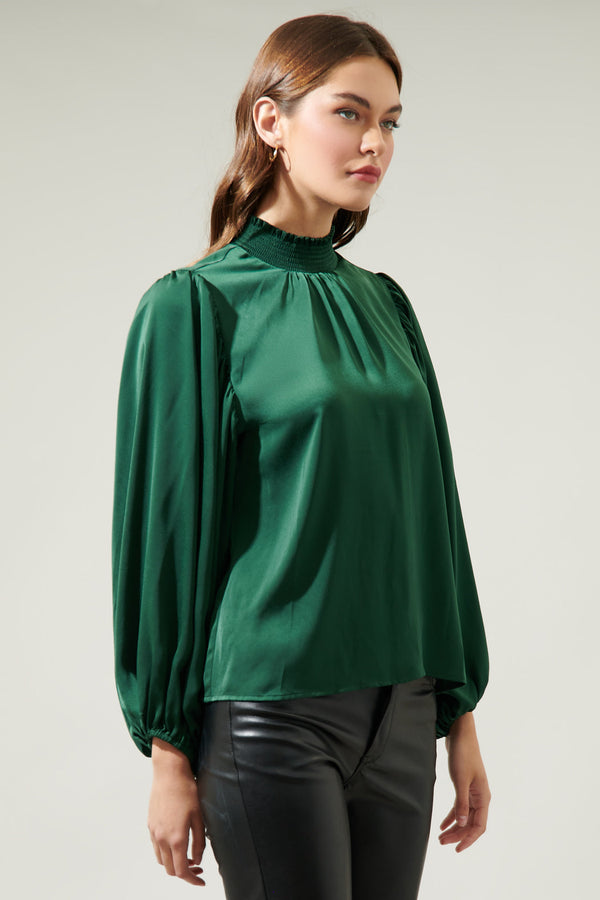 Sugarlips Rita Figaro Satin Balloon Sleeve Blouse