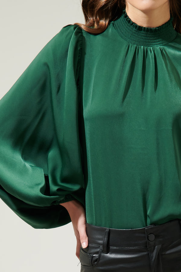 Sugarlips Rita Figaro Satin Balloon Sleeve Blouse