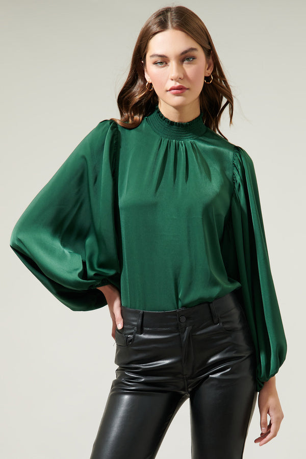 sugarlips Rita Figaro Satin Balloon Sleeve Blouse