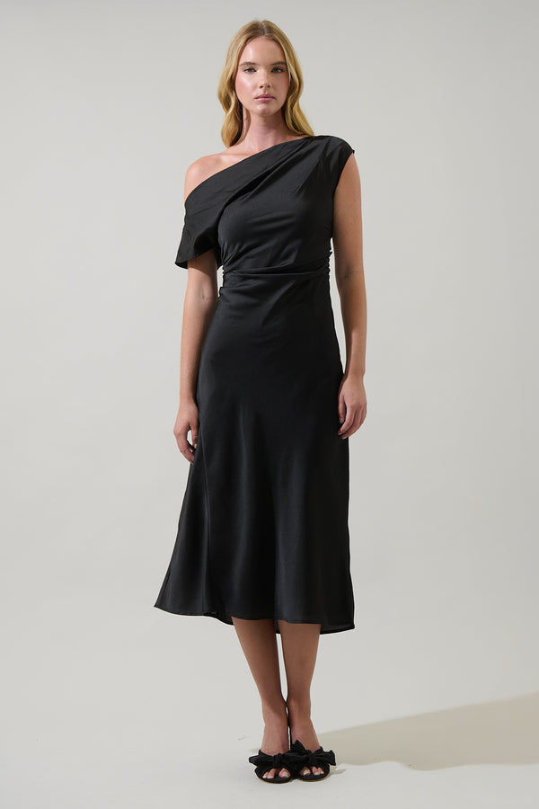 sugarlips Rizzo Satin Off The Shoulder Midi Dress