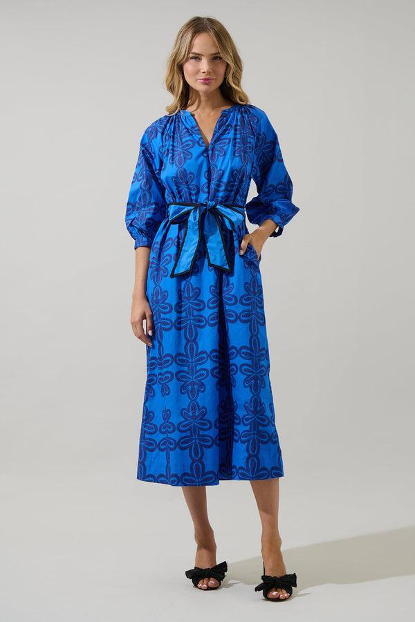 Sugarlips Romery Abstract Terie V-Neck Midi Dress