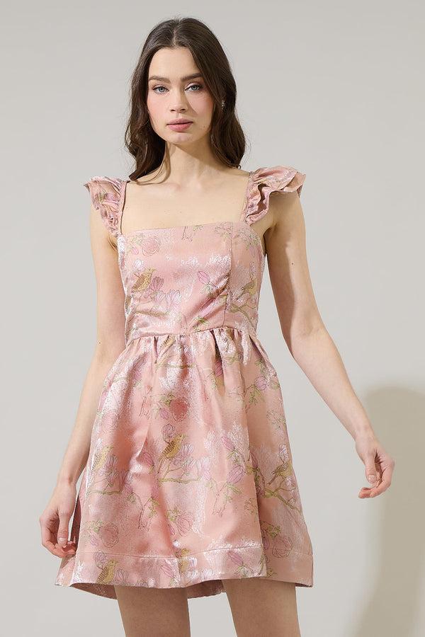sugarlips Romie Floral Jacquard Ruffle Mini Dress