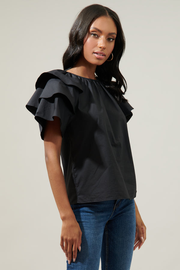 Sugarlips Romie Ruffle Sleeve Poplin Top
