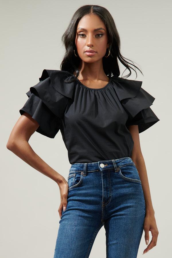 sugarlips Romie Ruffle Sleeve Poplin Top