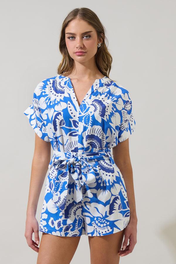 sugarlips Ronan Floral Miah Split Neck Blouse