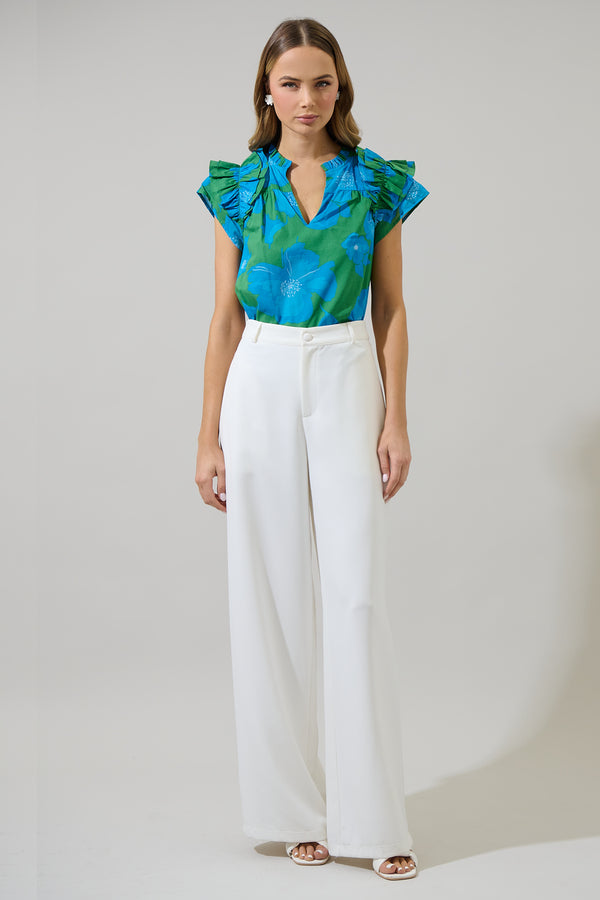 Sugarlips Rori Floral Ramona Ruffle Split Neck Top