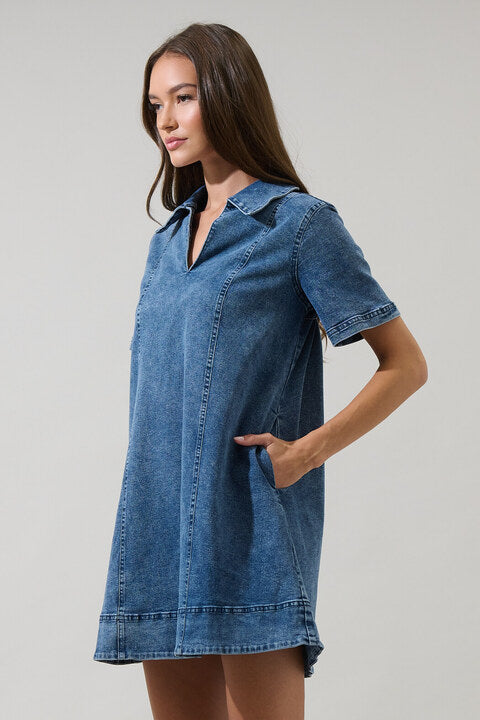 Sugarlips Rosalind Denim Shift Mini Dress