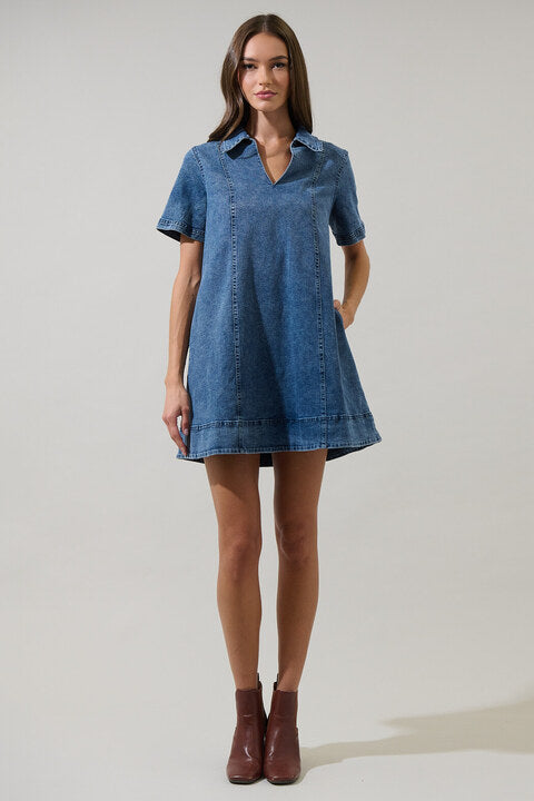 Sugarlips Rosalind Denim Shift Mini Dress