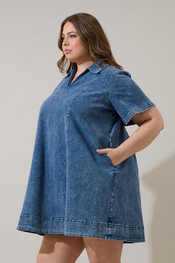 Sugarlips Rosalind Denim Shift Mini Dress Curve