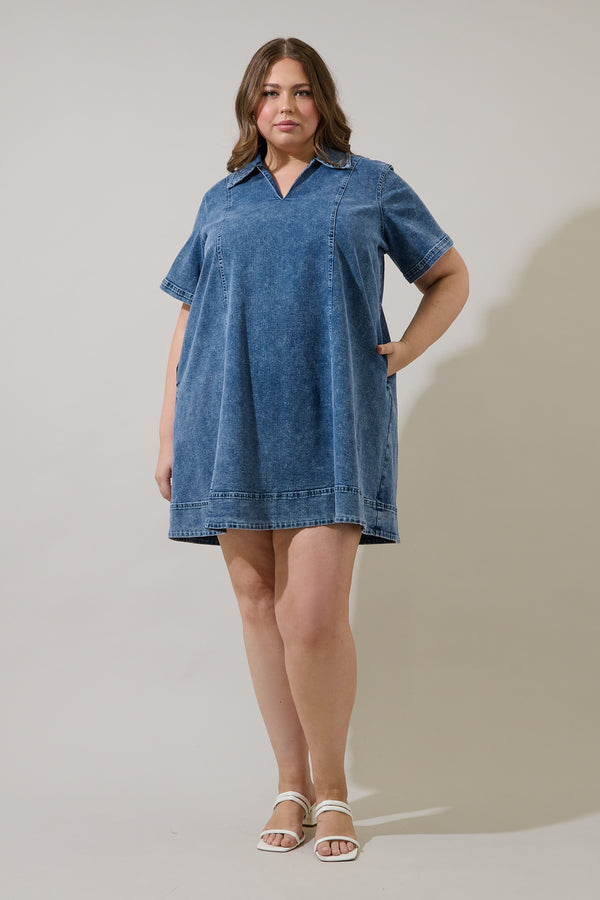 Sugarlips Rosalind Denim Shift Mini Dress Curve