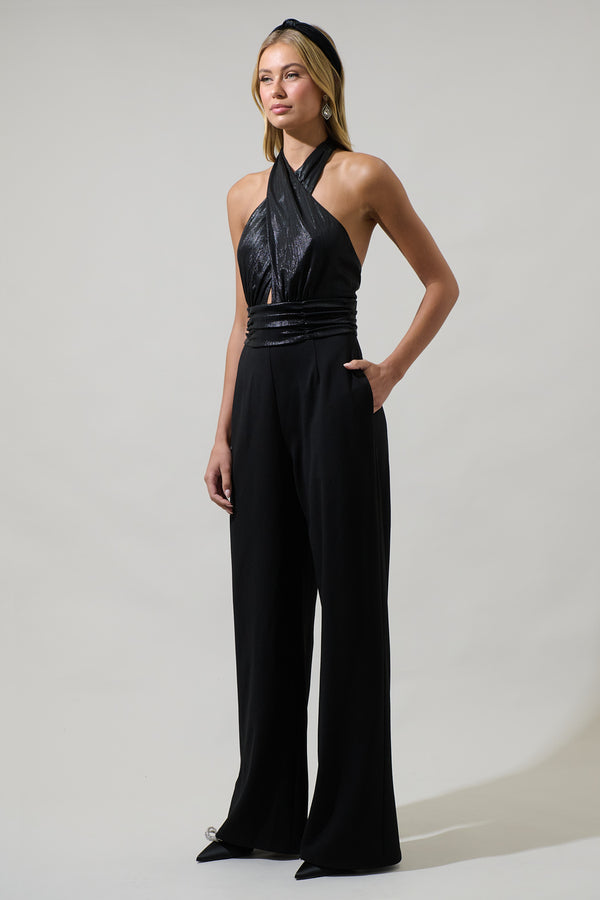 Sugarlips Rosaline Metallic Halter Neck Jumpsuit