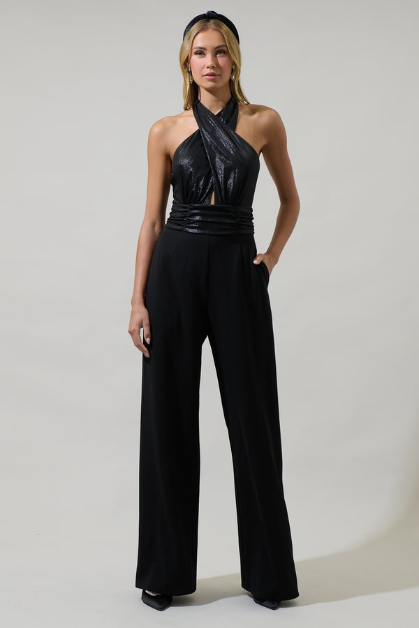 sugarlips Rosaline Metallic Halter Neck Jumpsuit
