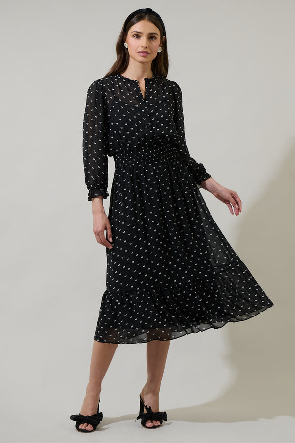 sugarlips Rosaly Bow Irene Smocked Midi Dress