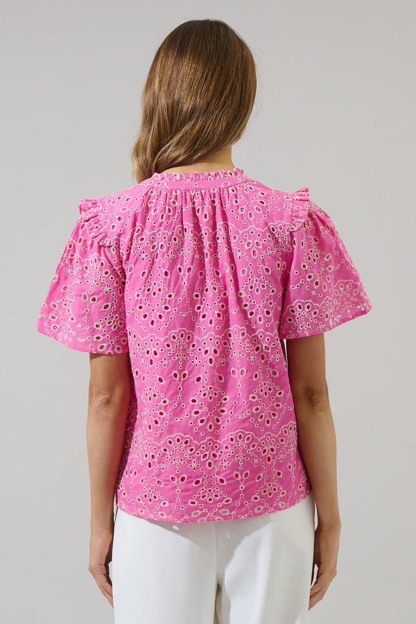 Sugarlips Rosie Eyelet Mei Split Neck Top