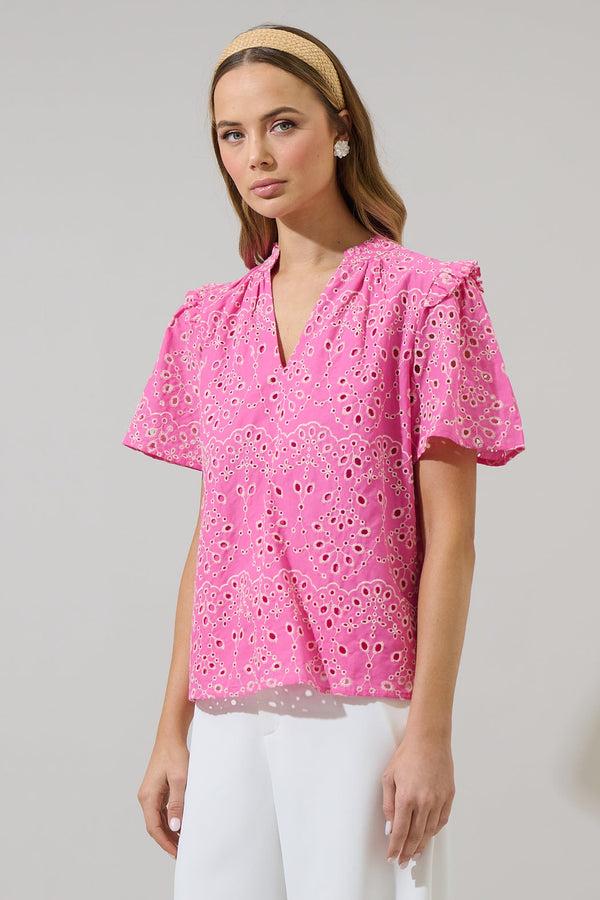 Sugarlips Rosie Eyelet Mei Split Neck Top