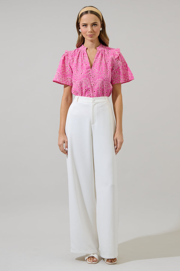 Sugarlips Rosie Eyelet Mei Split Neck Top