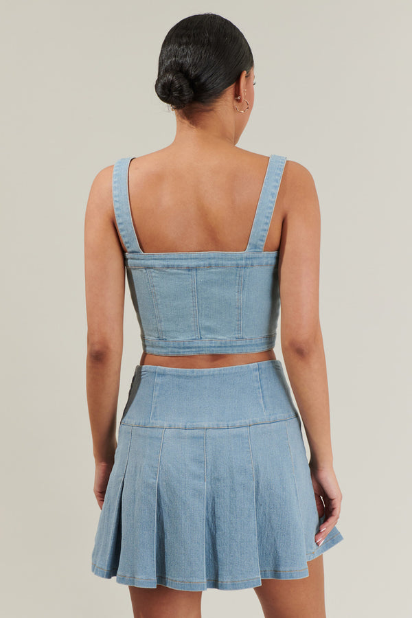 Sugarlips Roslyn Denim Cropped Button Up Top