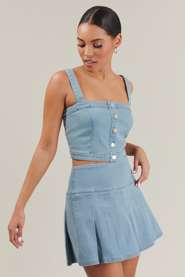 Sugarlips Roslyn Denim Cropped Button Up Top
