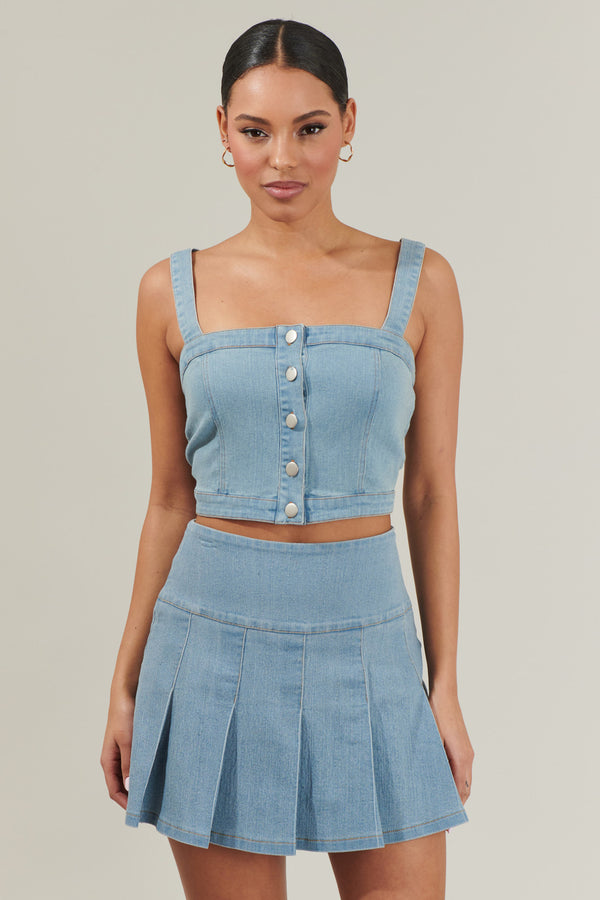 sugarlips Roslyn Denim Cropped Button Up Top