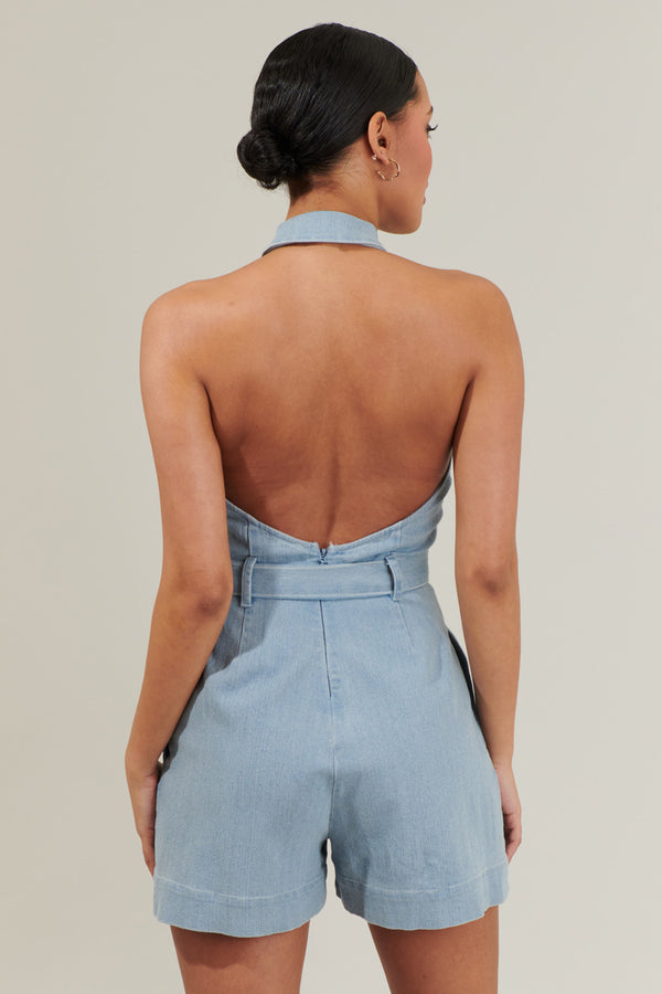 Sugarlips Roslyn Denim Halter Neck Romper