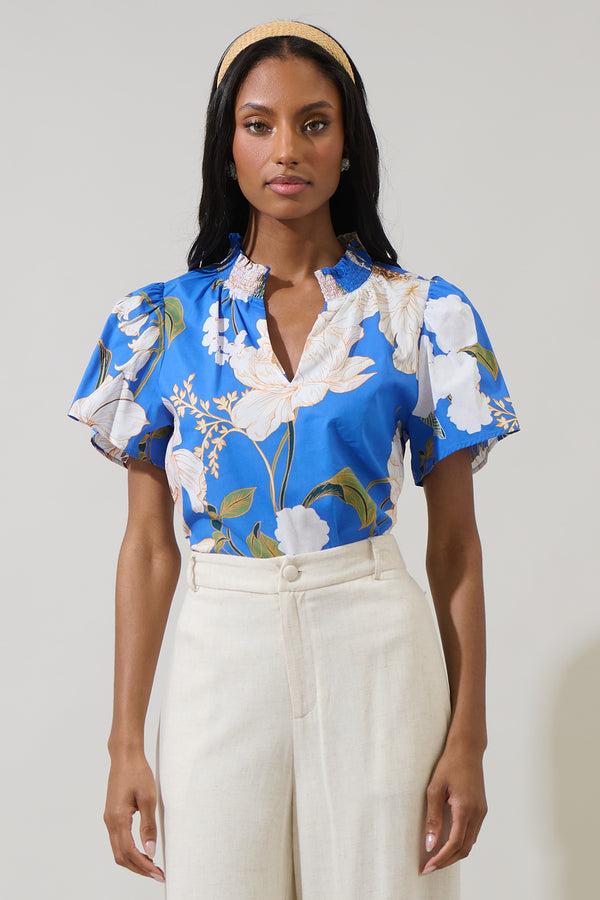 sugarlips Roswell Floral Barcy Smocked Top