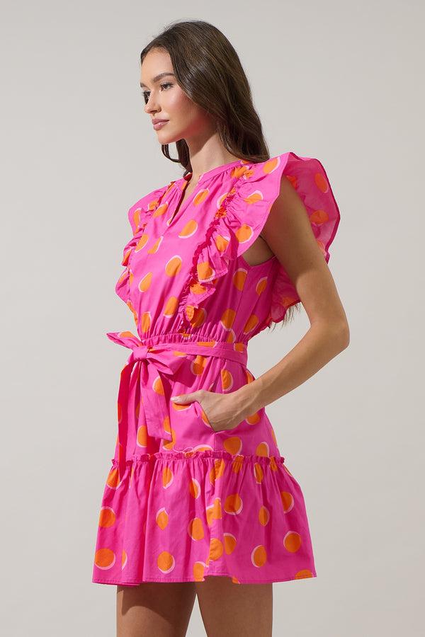 Sugarlips Rosy Polka Dot Ruffle Mini Dress