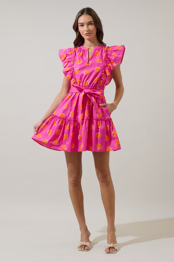 Sugarlips Rosy Polka Dot Ruffle Mini Dress