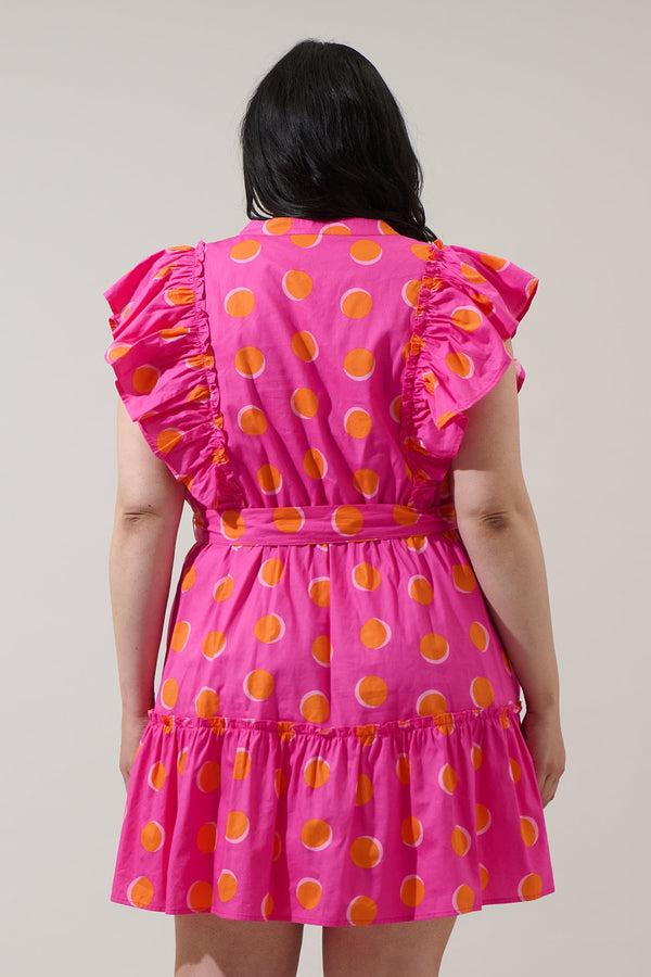 Sugarlips Rosy Polka Dot Ruffle Mini Dress Curve