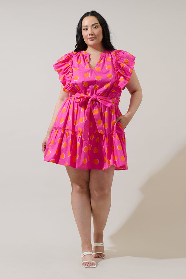 Sugarlips Rosy Polka Dot Ruffle Mini Dress Curve