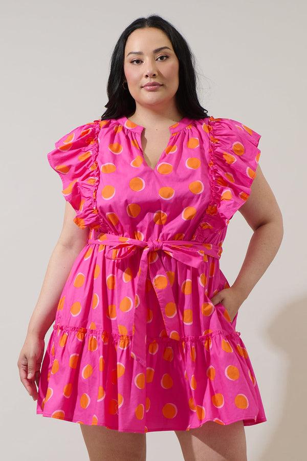 sugarlips Rosy Polka Dot Ruffle Mini Dress Curve