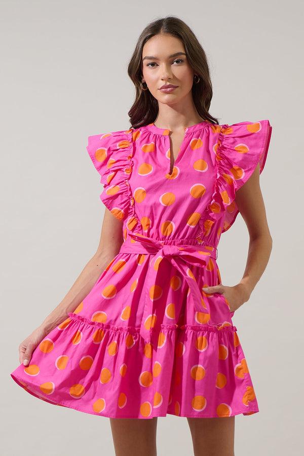 sugarlips Rosy Polka Dot Ruffle Mini Dress