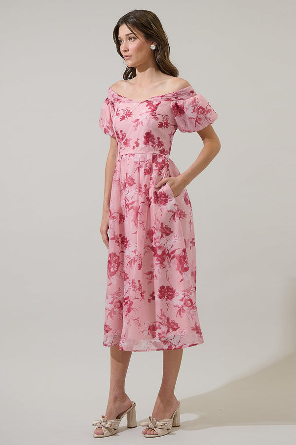 Sugarlips Roya Floral Off The Shoulder Midi Dress