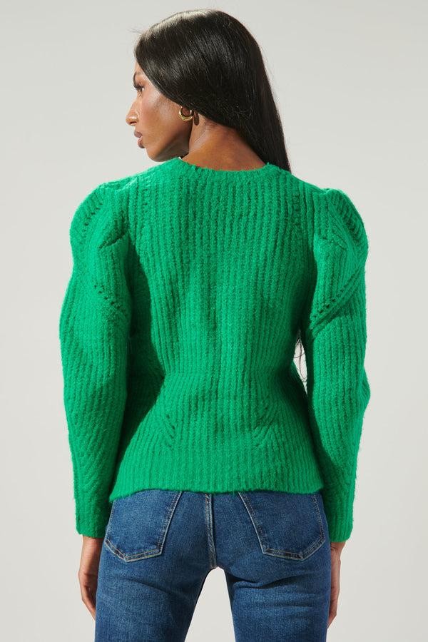 Sugarlips Rubia Gathered Sleeve Pointelle Sweater
