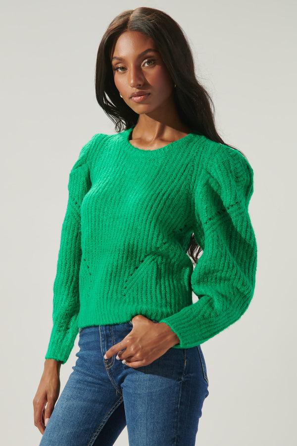 Sugarlips Rubia Gathered Sleeve Pointelle Sweater