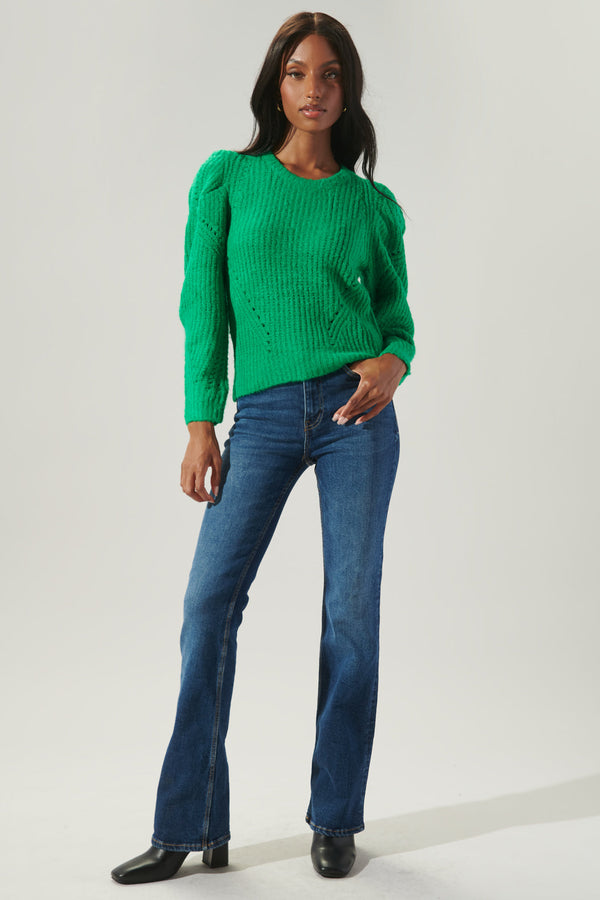 Sugarlips Rubia Gathered Sleeve Pointelle Sweater