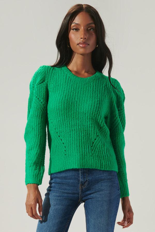 sugarlips Rubia Gathered Sleeve Pointelle Sweater