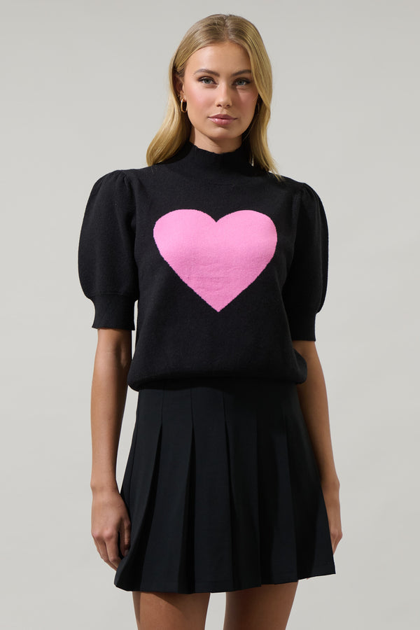 Sugarlips Russel Heart Puff Sleeve Sweater