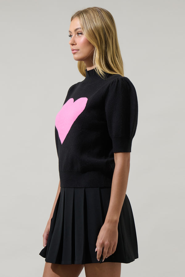Sugarlips Russel Heart Puff Sleeve Sweater