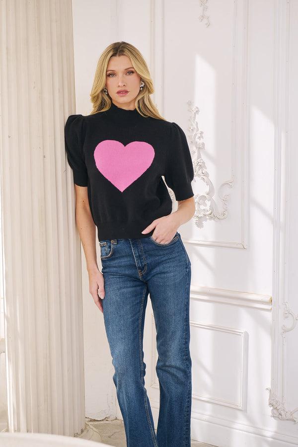 sugarlips Russel Heart Puff Sleeve Sweater