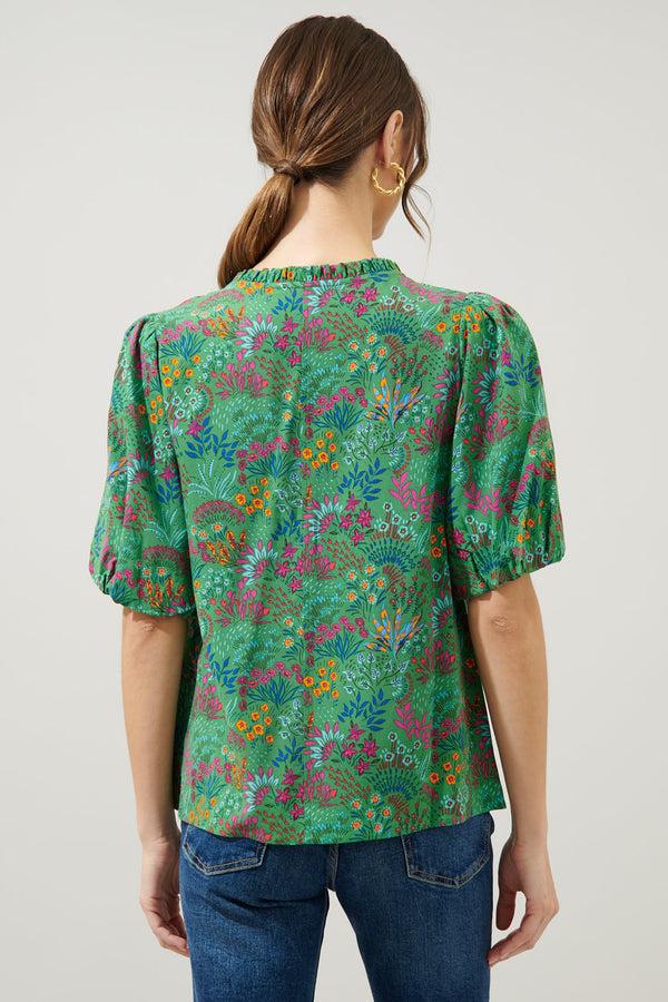 Sugarlips Ruya Floral Bluebay Puff Sleeve Blouse