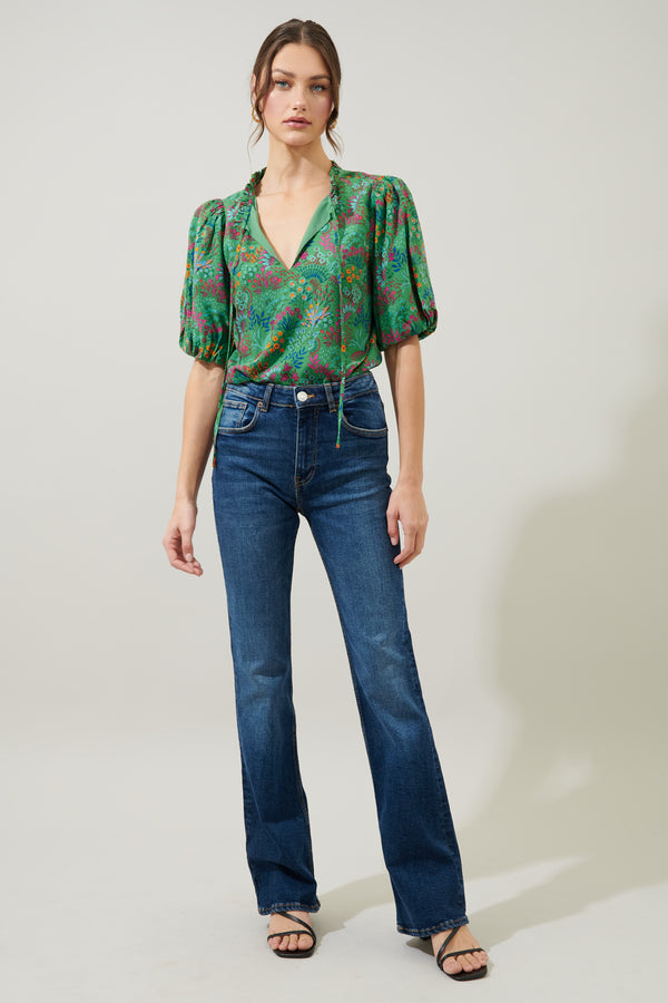 Sugarlips Ruya Floral Bluebay Puff Sleeve Blouse