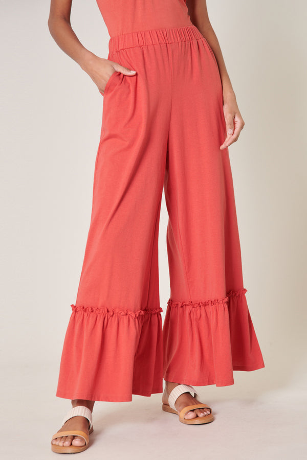 Sugarlips Ryder Ruffle Wide Leg Cotton Knit Pants