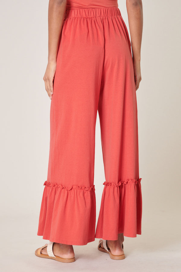 Sugarlips Ryder Ruffle Wide Leg Cotton Knit Pants