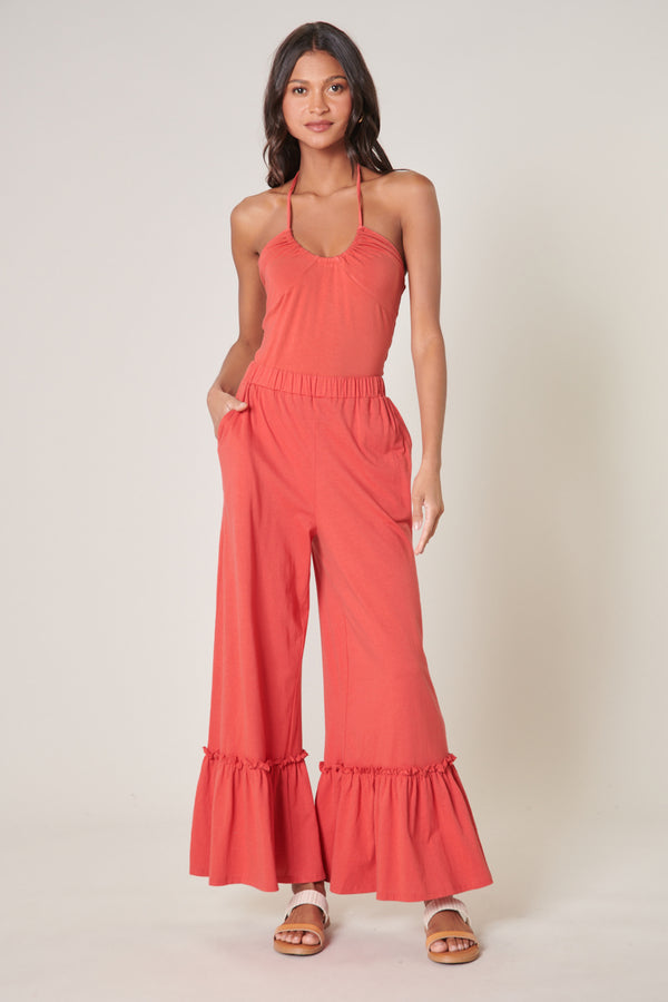 Sugarlips Ryder Ruffle Wide Leg Cotton Knit Pants