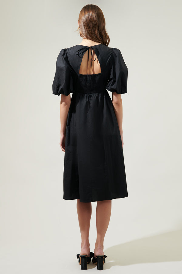 Sugarlips Rye Poplin Puff Sleeve Midi Dress