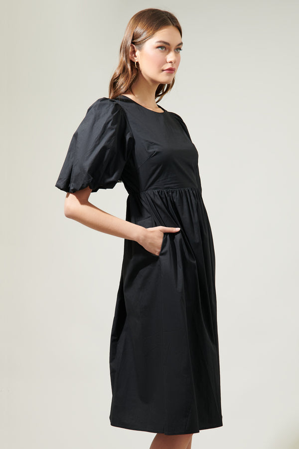 Sugarlips Rye Poplin Puff Sleeve Midi Dress