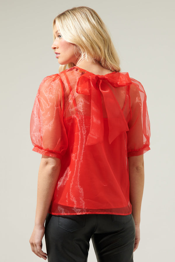 Sugarlips Sabrina Organza Bow Puff Sleeve Top