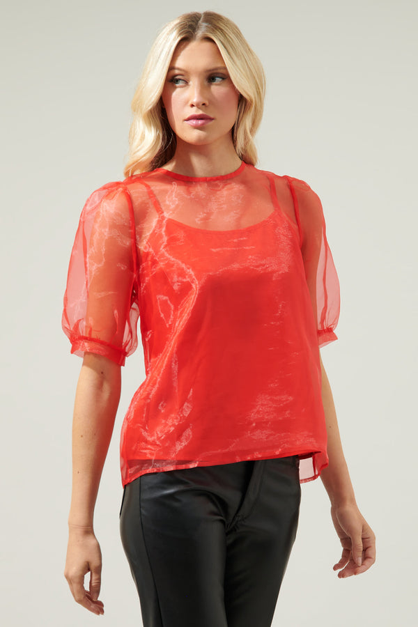 Sugarlips Sabrina Organza Bow Puff Sleeve Top